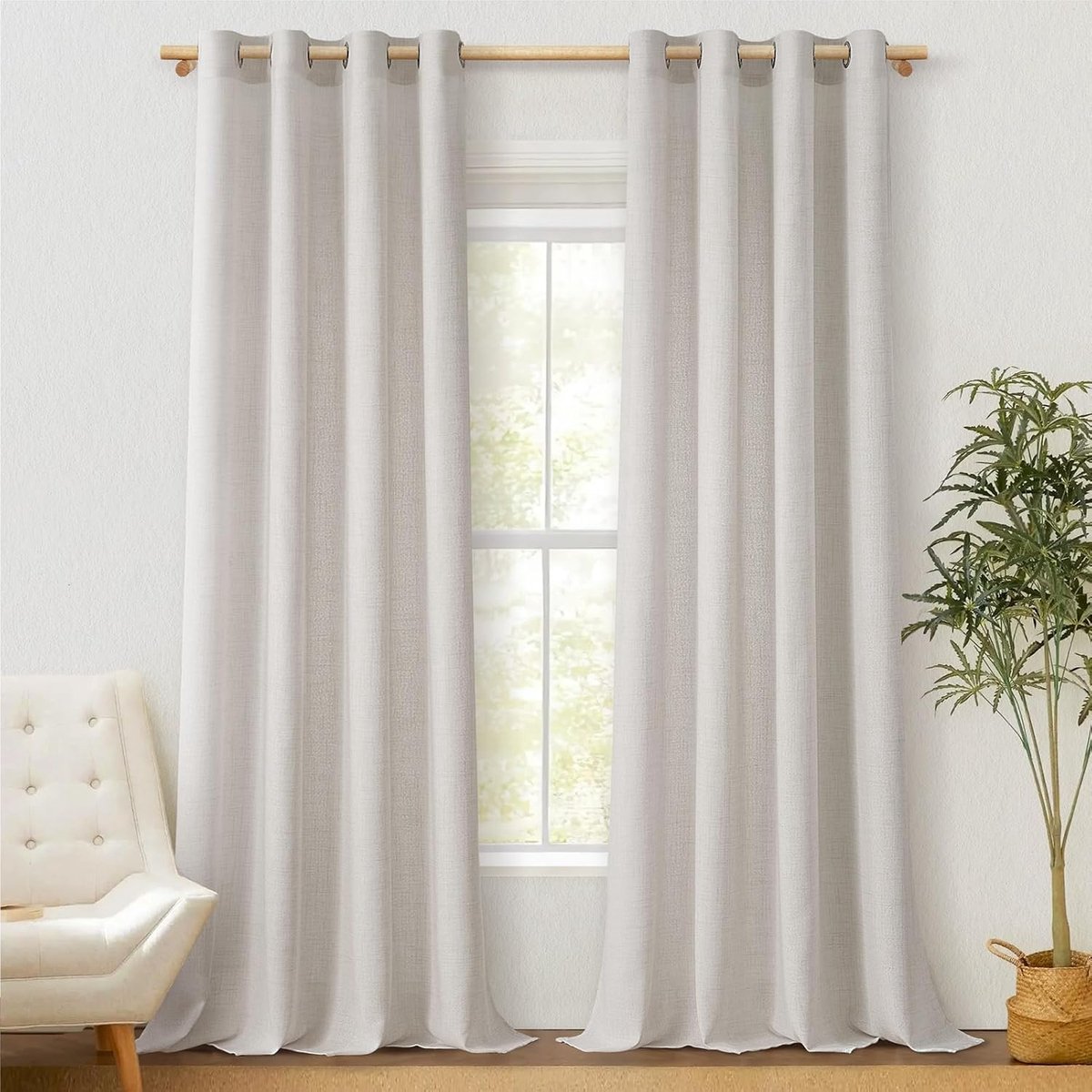 SnelShoppen - Curtains Semi-Transparent met Oogjes, Set van 2, 210 cm Lang, 140 cm Breed, Linnen Look voor Woonkamer, Slaapkamer, Landelijke Stijl, Id
