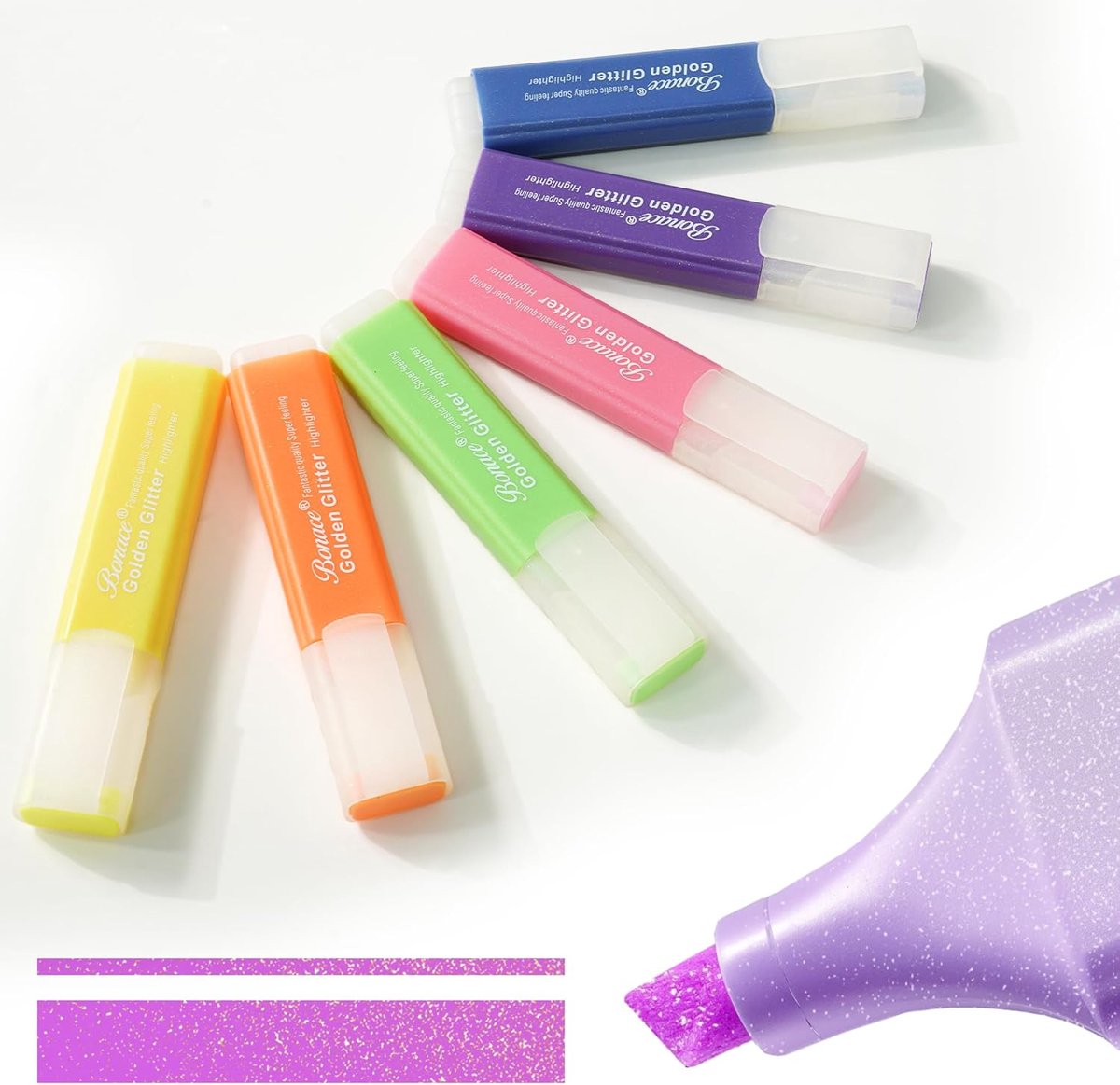 Thijox - Glitter Markeerstiften Set van 6 - Metallic Tekstmarkers in Goud en Kleurrijke Tinten - Perfect voor Studenten, Leraren en Creatieve Projecte
