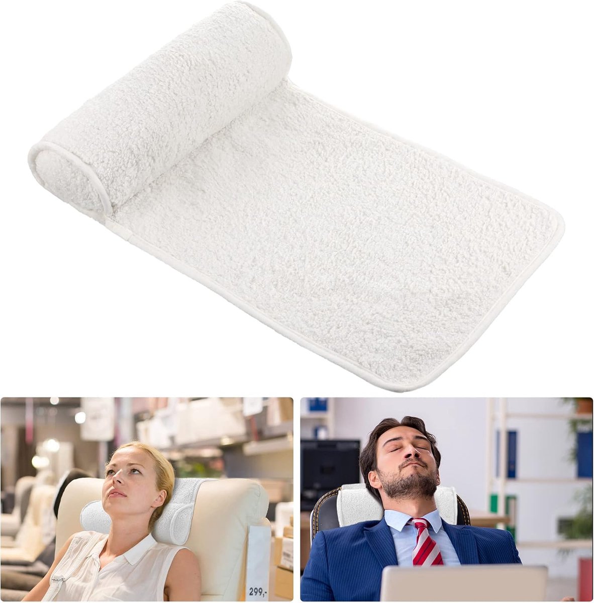SnelShoppen - Neck Pillow voor Armchair, Verstelbaar Pluche Kussen, Non-Slip Fleece Hoofdkussen voor Reis, Thuis, Recliner - Beige 55x33x9.5cm