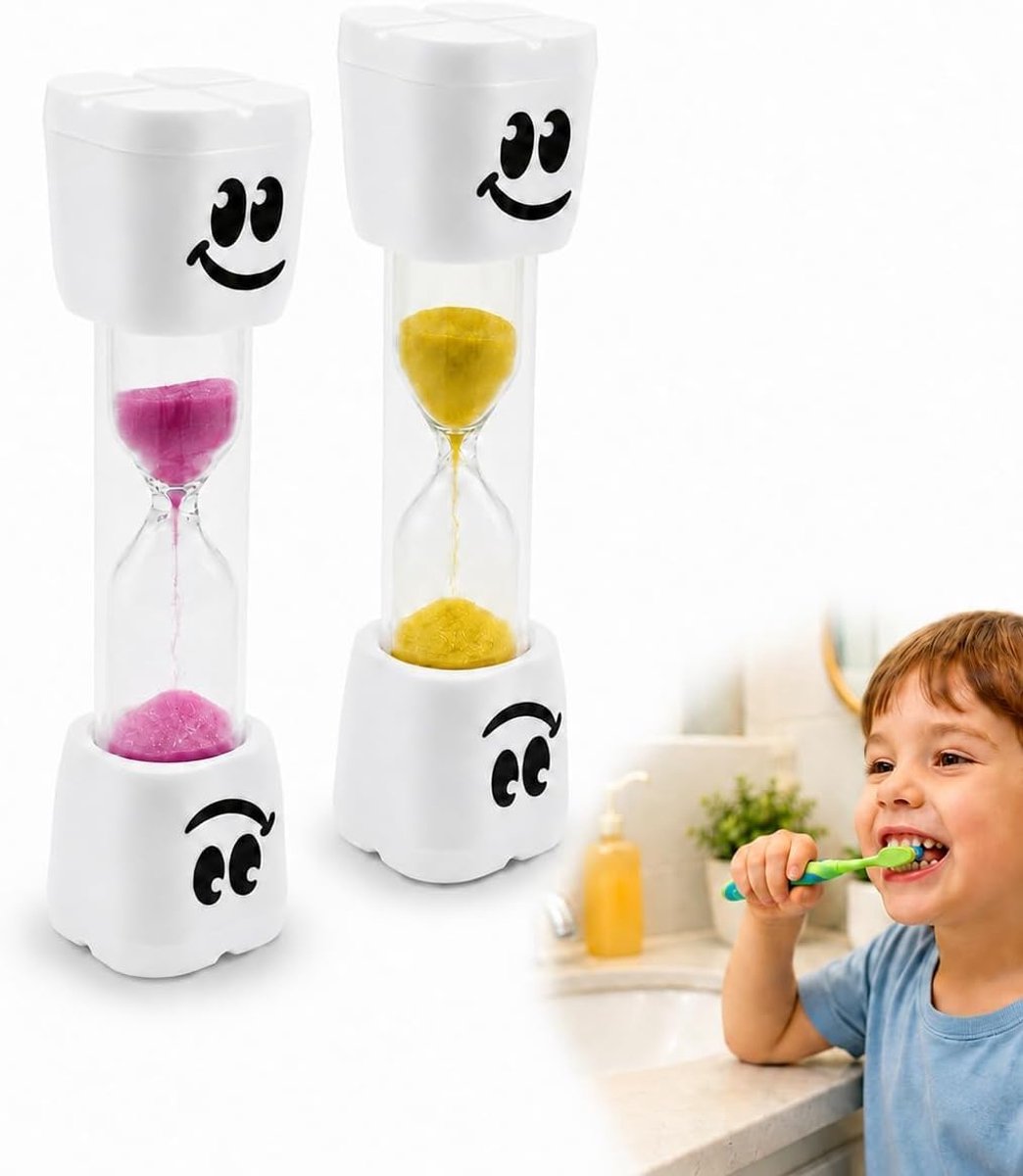 SnelShoppen - 2 stuks zandlopers voor tandenpoetsen, 2 minuten timer in geel en roze, duurzaam en veilig, perfect voor kinderen en tijdmanagement in k