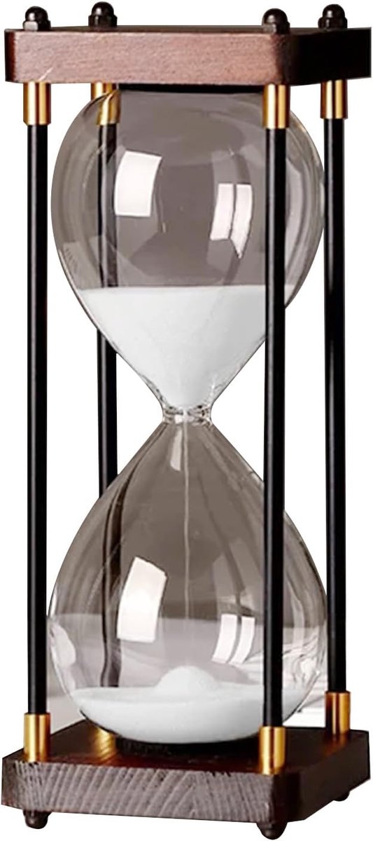 SnelShoppen - Grote Houten Zandloper 60 Minuten met Regenboog Glas Decoratie voor Thuis, Kantoor, Bruiloft - Uniek Design, Handgemaakt, Wit