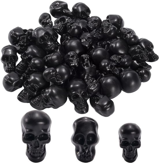 SnelShoppen - 50 Stuks Mini Plastic Skulls - Zwarte Skelet Hoofden Decoratie voor Halloween, Micro Landschap, Grappige Accessoires, 3 Maten, 25pcs 1in
