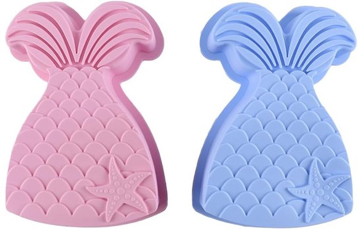 Bakvorm Siliconen - 2 Stuks - Zeemeerminmotief - Vaatwasserbestendig - Opberggaatje - Roze/Blauw - Taartvorm