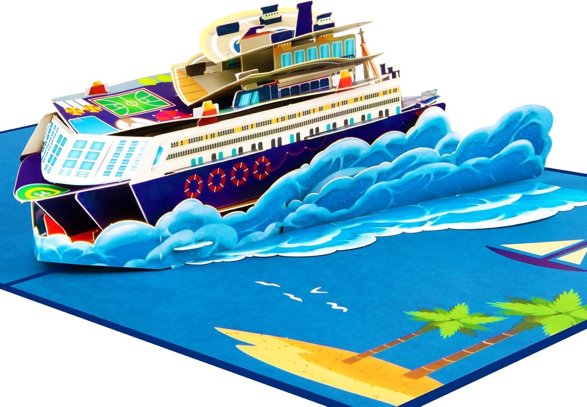 SnelShoppen - Cruise Ship Pop Up Card 3D Verjaardagskaart - Unieke Reis Voucher voor Boottrip en Honeymoon - Inclusief Envelop en Notitiekaarten - 20x