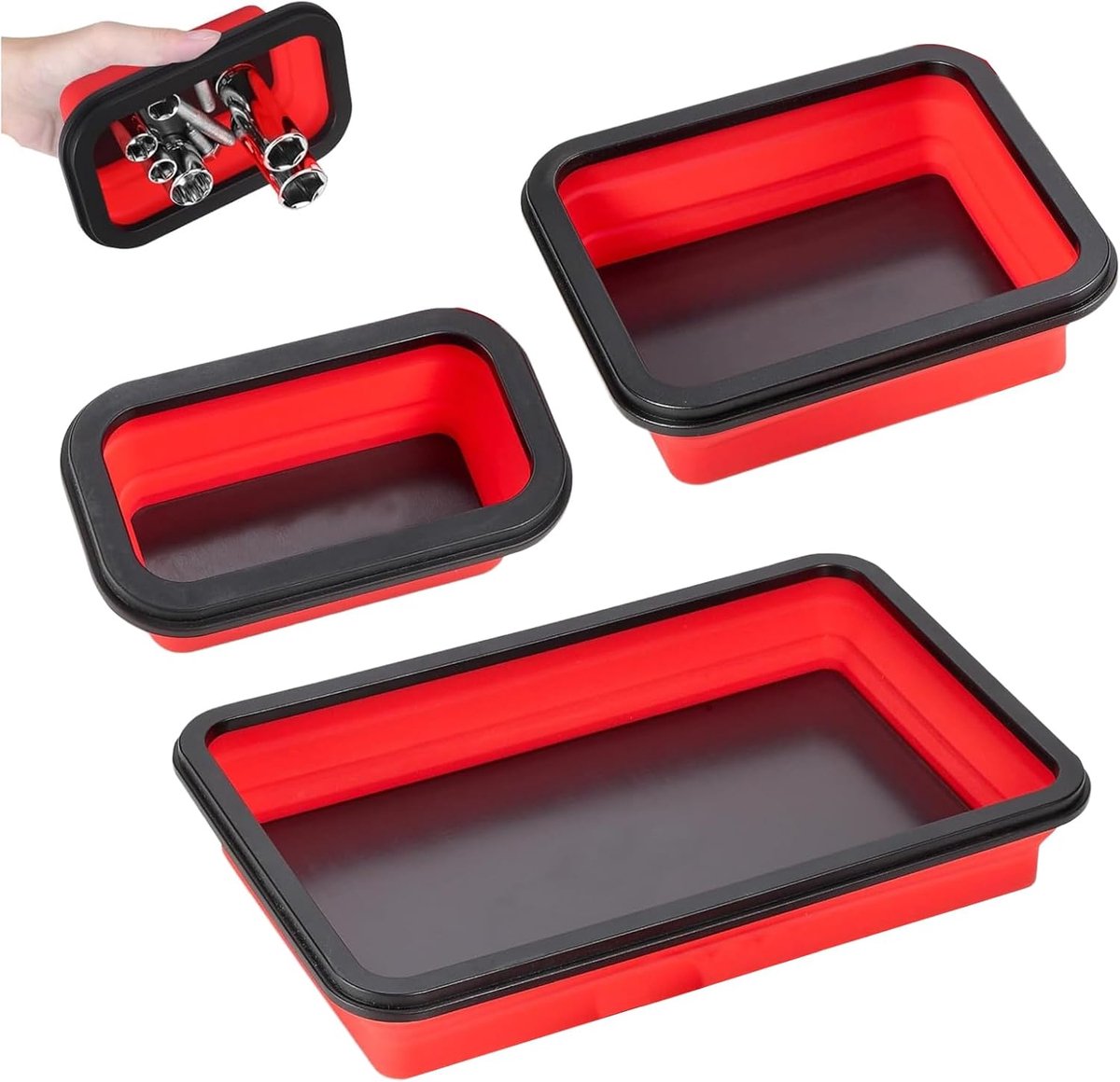 SnelShoppen - 3 Pcs Magnetische Opbergtray, Vouwbare Tray voor Kleine Schroeven, Moeren, Bouten, Ringen, Silicone Schaal, Handige Gereedschap Organize