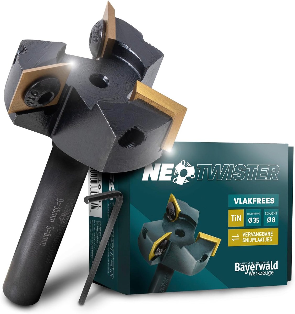 SnelShoppen - Professionele Houtfrees - NeoTwister Hout Cutter met 35 mm Snijdiameter en 8 mm Schacht - Vervangbare Mes - Voor Handmatige Router en CN