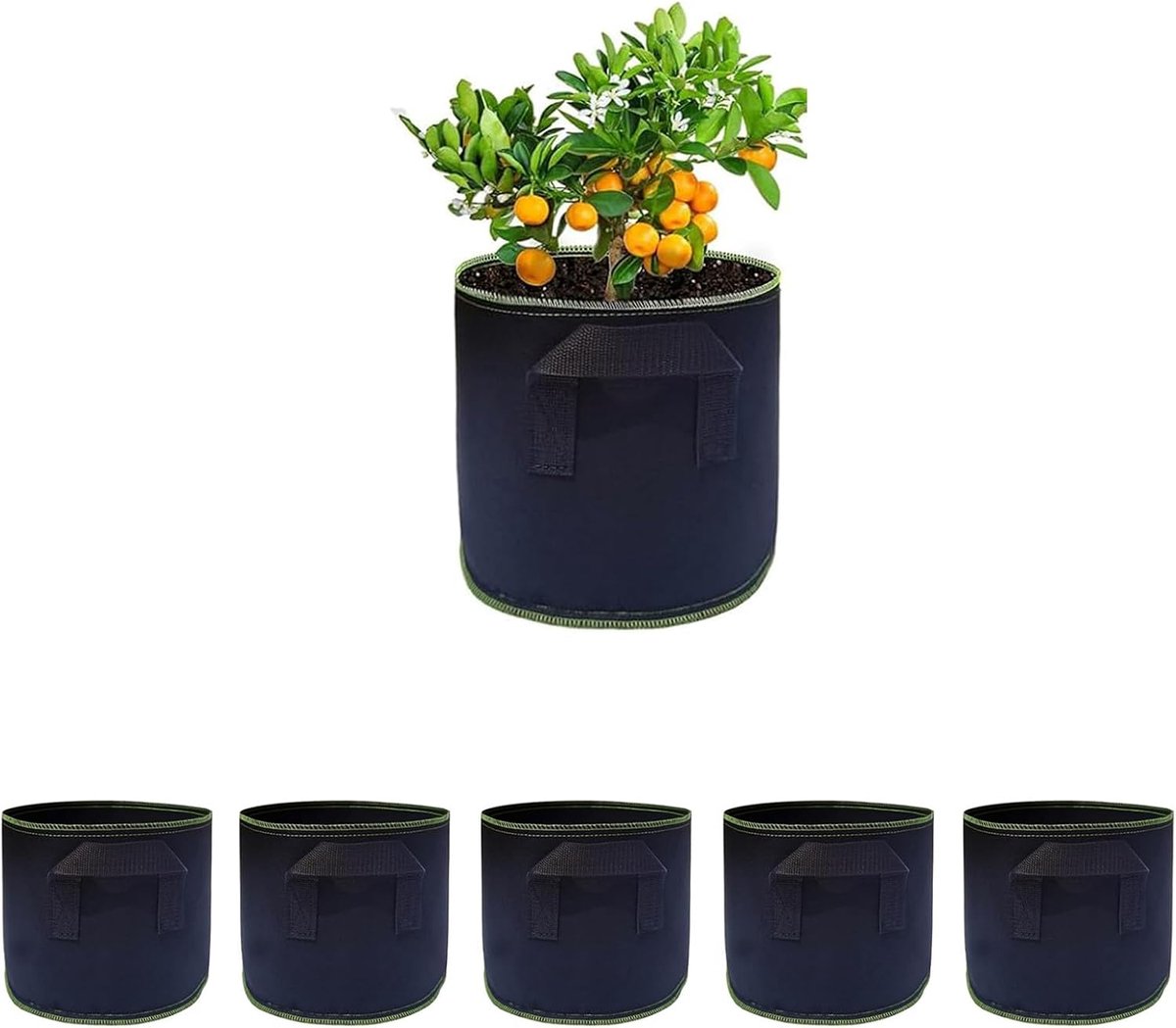 SnelShoppen - Pack van 5, 4 Liter, Non-Woven Groentetassen, Plantgroei Zakjes met Sterke Handvatten voor Tomaten, Bloemen en Meer