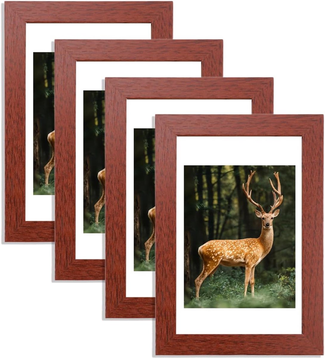 SnelShoppen - Pack of 4 Fotolijsten 10 x 15 cm, Houten Fotolijst, MDF Met Plexiglas, Staande en Wandmontage, Elegant en Smal voor Herinneringen en Dec