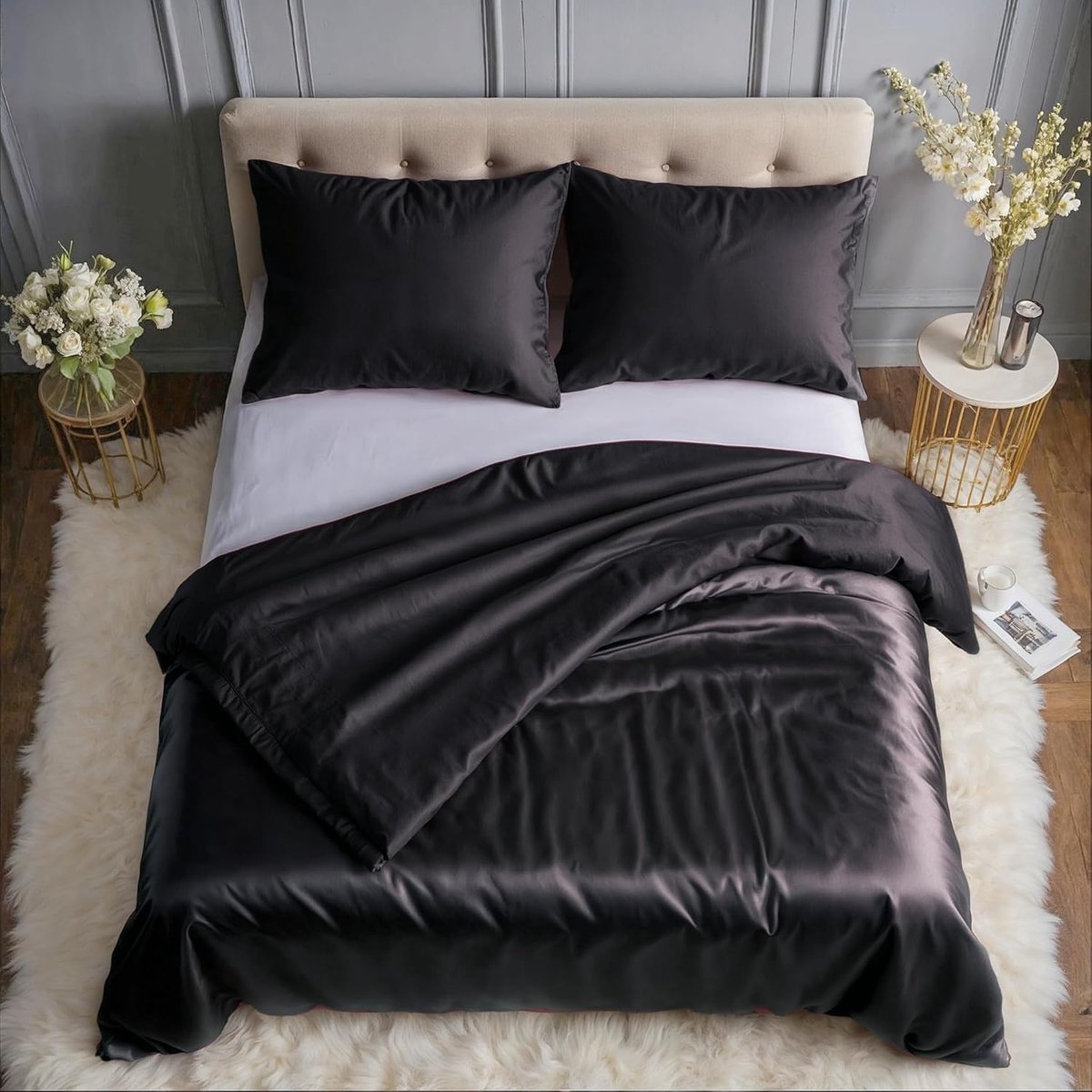 SnelShoppen - Cozyor Dubbelzijdig Dekbedovertrek 200 x 200 cm, Zacht en Warm, Satijn en Microvezel, Extra Dik met Robuuze Rits, 1 Dekbedovertrek + 2 K