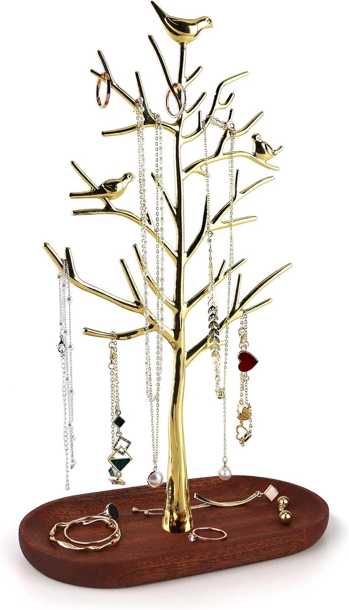 SnelShoppen - Luxe Houten Juwelen Rack met Lades voor Oorbellen, Kettingen en Armbanden - Boomvormige Sieraden Organizer voor Woonkamers, Badkamers en