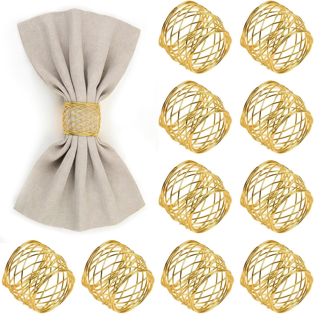SnelShoppen - 12x Gouden Serviettenringen Set - Metalen Napkin Dumbbell Ringen 4.2x3.5 cm - Perfect voor Bruiloften, Dinners, Feestdagen en Decoratie