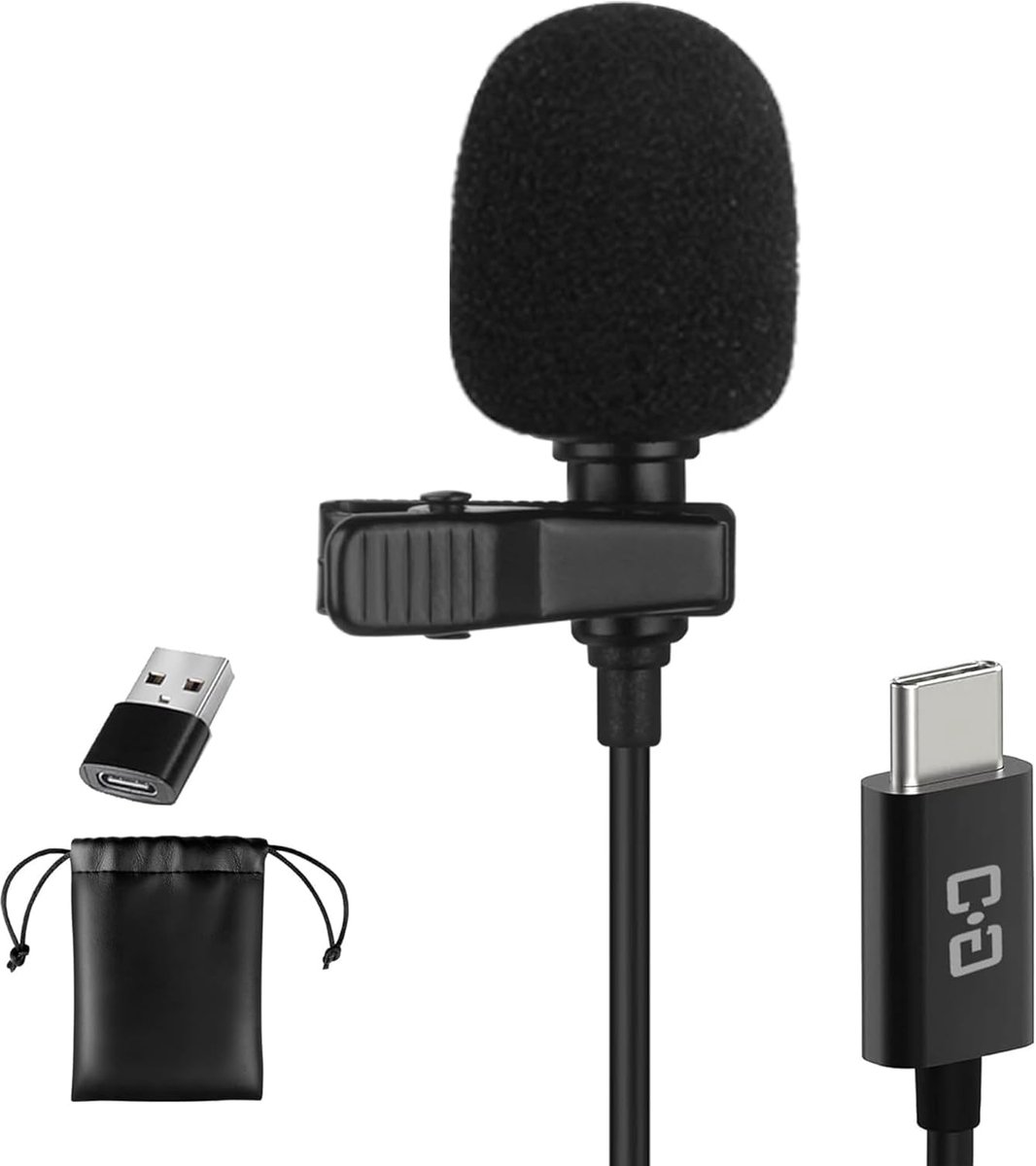 Thijox - USB-C Lavalier Microfoon - Omnidirectionele Condensator Reversmicrofoon met USB-A Adapter - 6,6 FT Kabel - Ideaal voor Vloggen, Streaming, Op