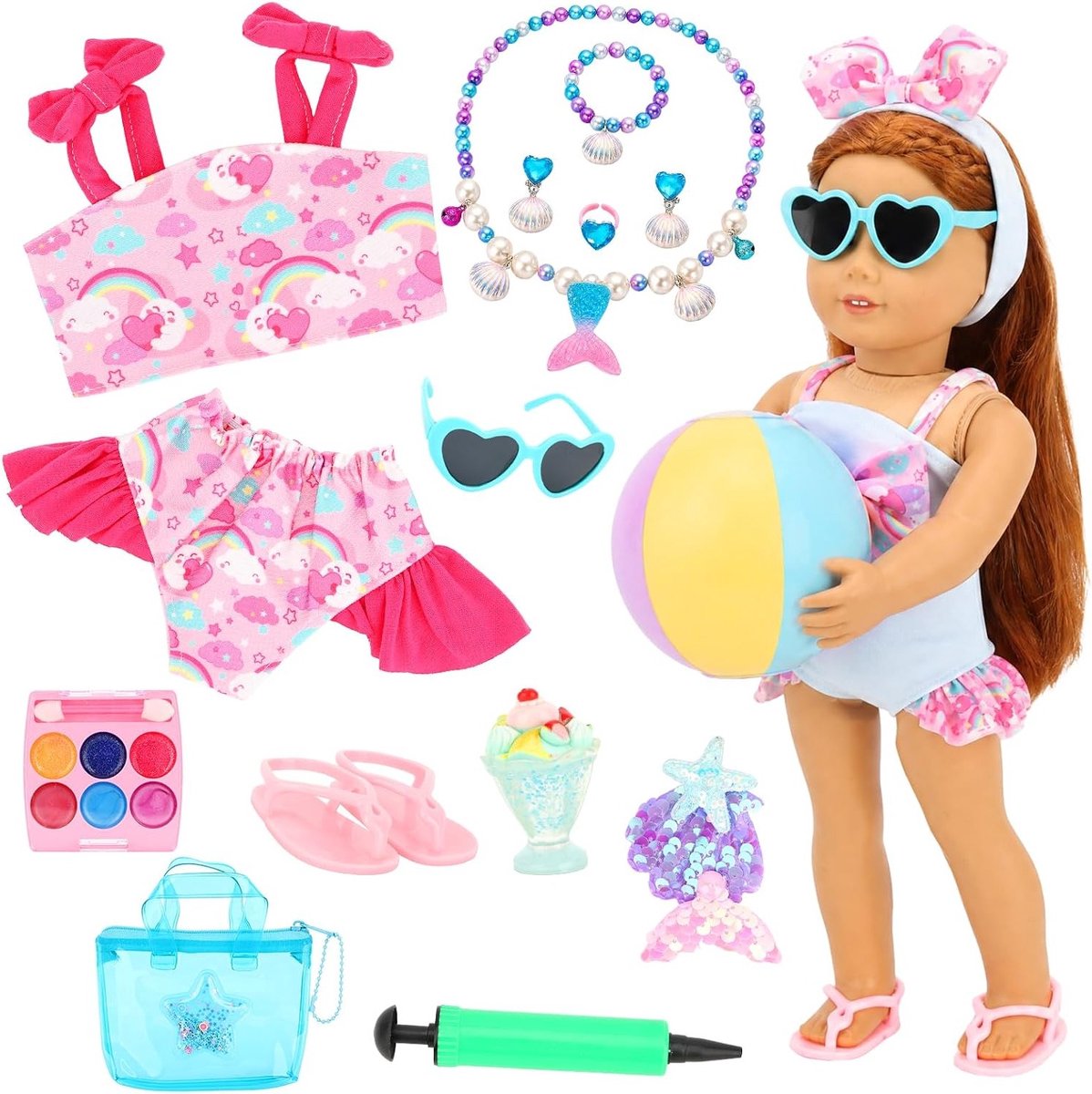 16 Accessoires voor 14-17 Inch Poppen: Badpakken, Haarbanden, Tas, Sandalen en Meer!