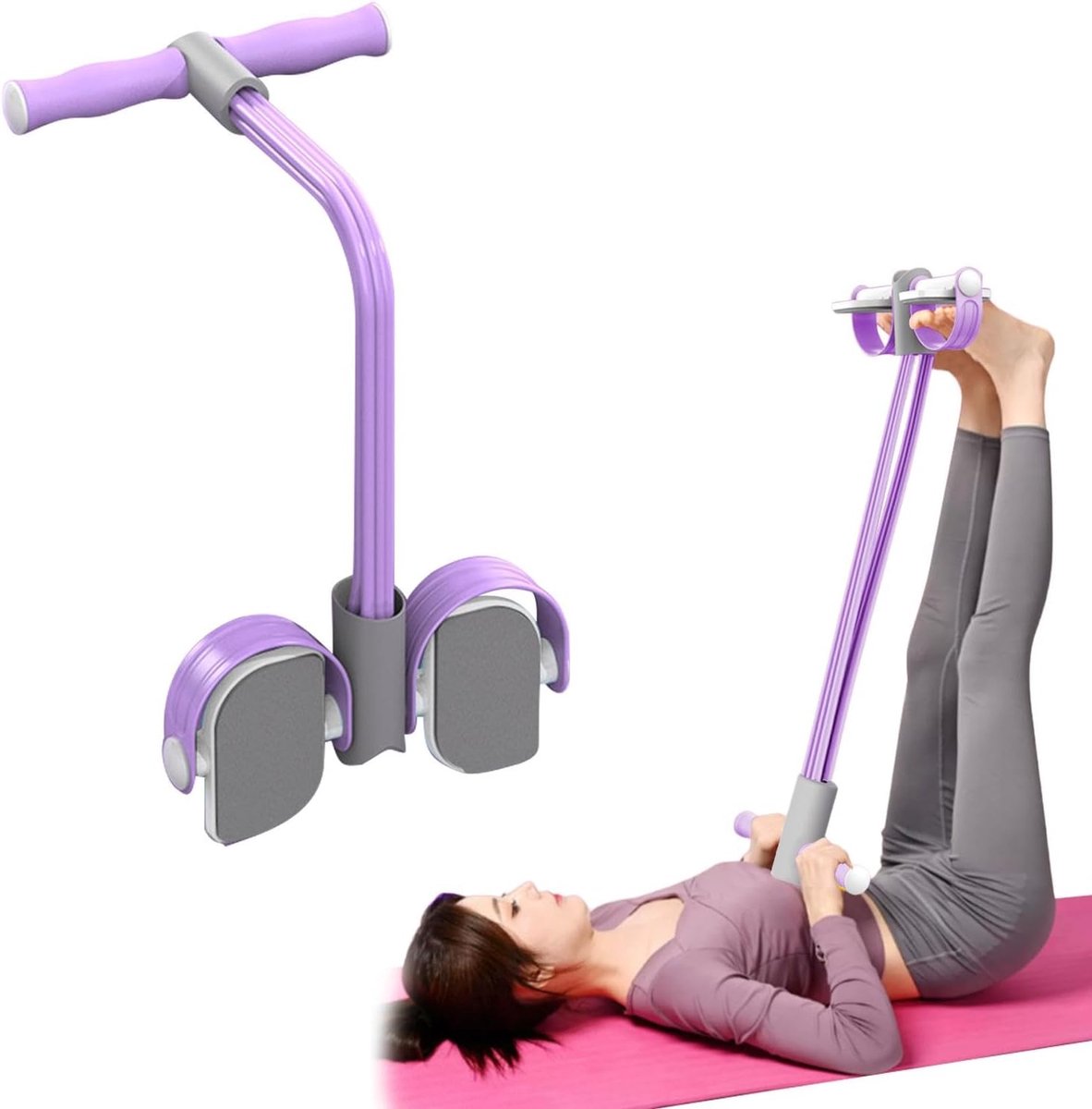 SnelShoppen - Abdominal Trainer, Sit-up Training Device, Multifunctionele Fitness Apparatuur voor Thuis, 6 Elastische Tubes, Full Body Trainer, Compac