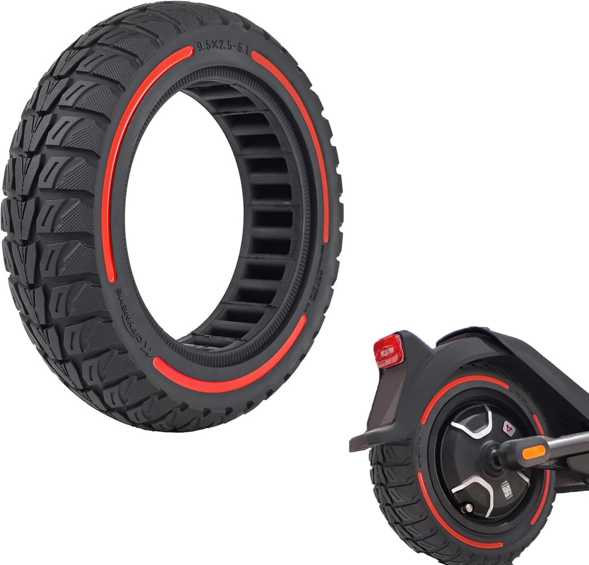 SnelShoppen - 9.5 Inch Solid Terrain Band voor Elektrische Scooter - Puncture Proof, Duurzaam Rubber, Rood, Vervangingsbanden voor Niu Scooters