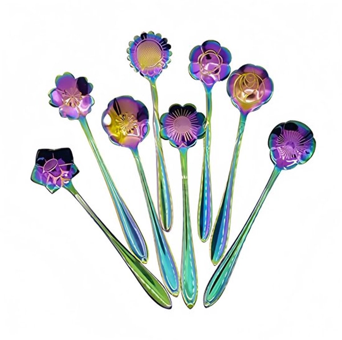 Koffielepels 8-delig - Roestvrij Staal - Vaatwasmachinebestendig - Bloemenmotief - Lichtgewicht - 12 cm lang - Theelepels