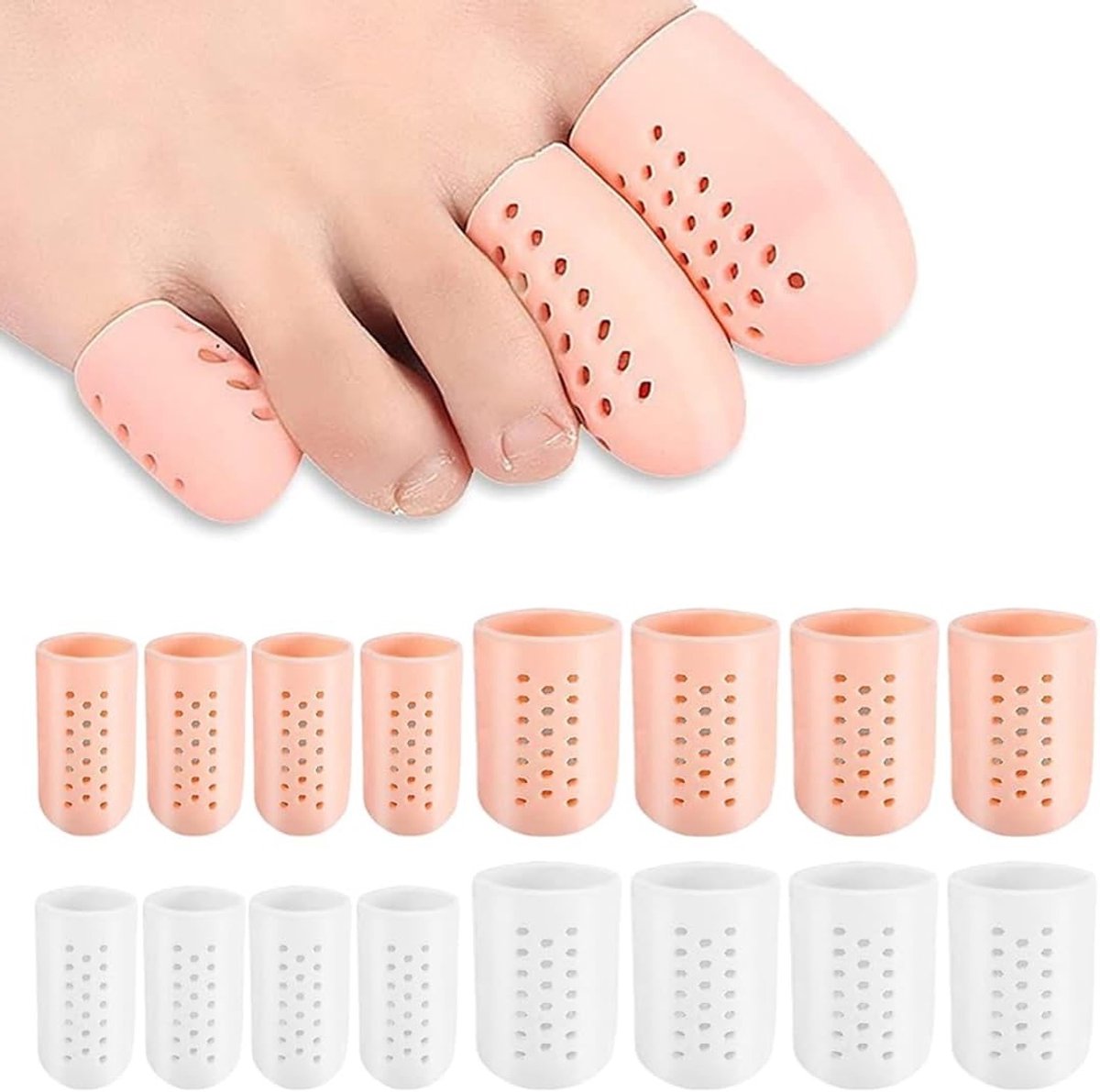 Set van 16 Teencaps voor Bescherming van de Teentjes, Ademend en Comfortabel voor Ingroeiende Teennagels