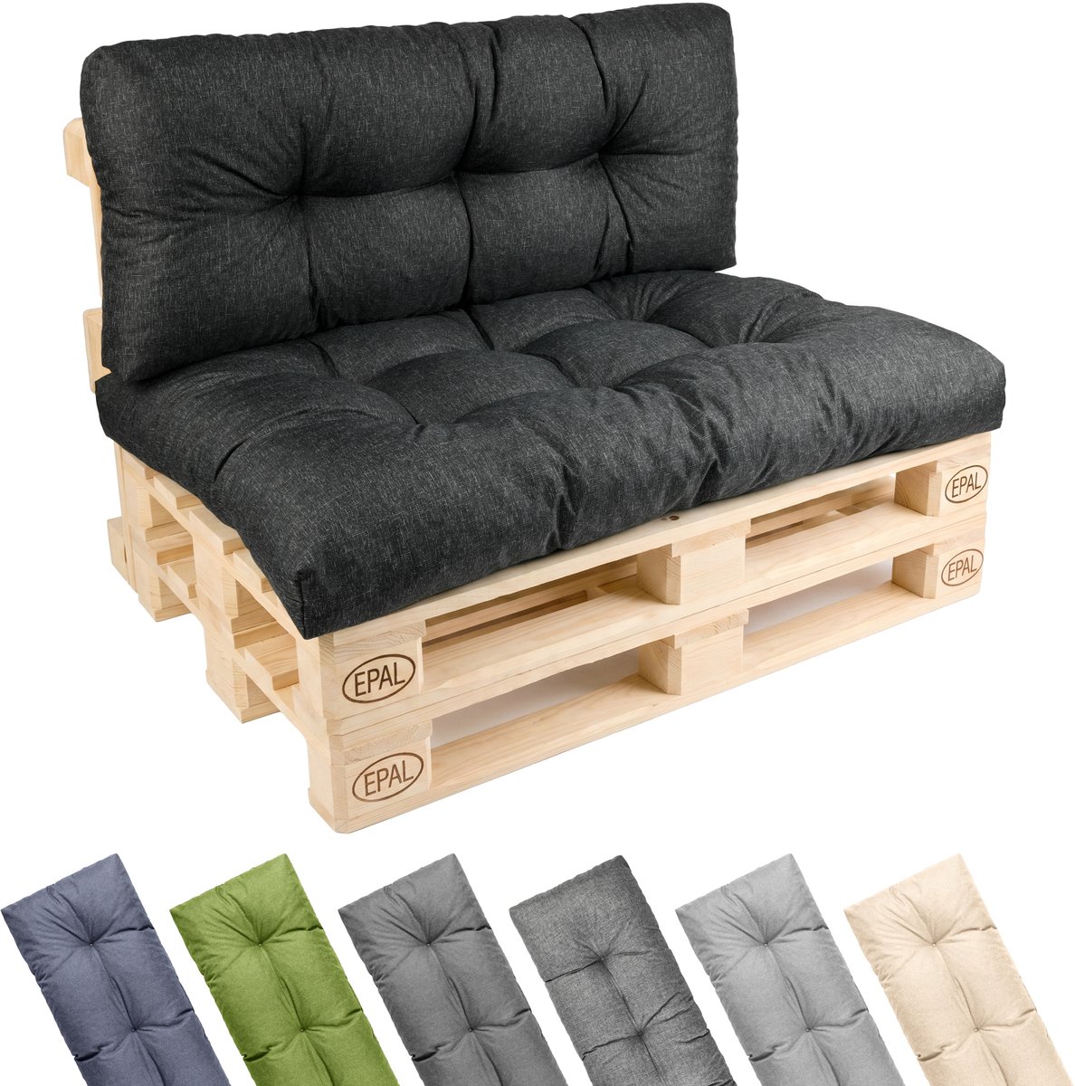 Garronda Palletkussen Set 2-delig Waterafstotend UV- en Waterbestendig voor Palletbank GD-0252 Antraciet