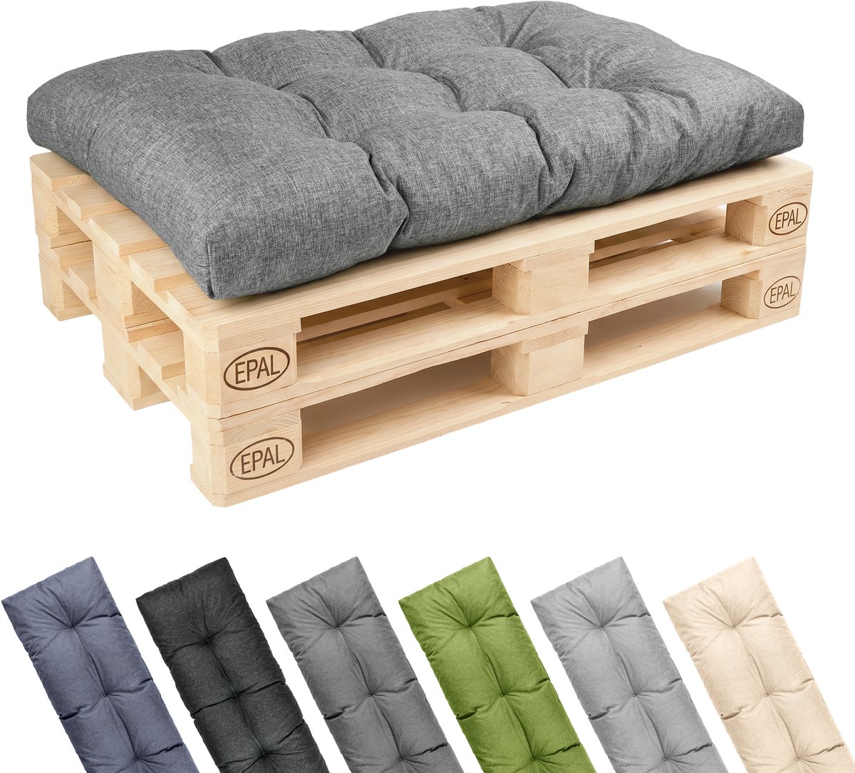 Garronda Palletkussen 120x80 cm 12 cm Waterafstotend UV- en Waterbestendig voor Palletbank GD-0252 Grijs