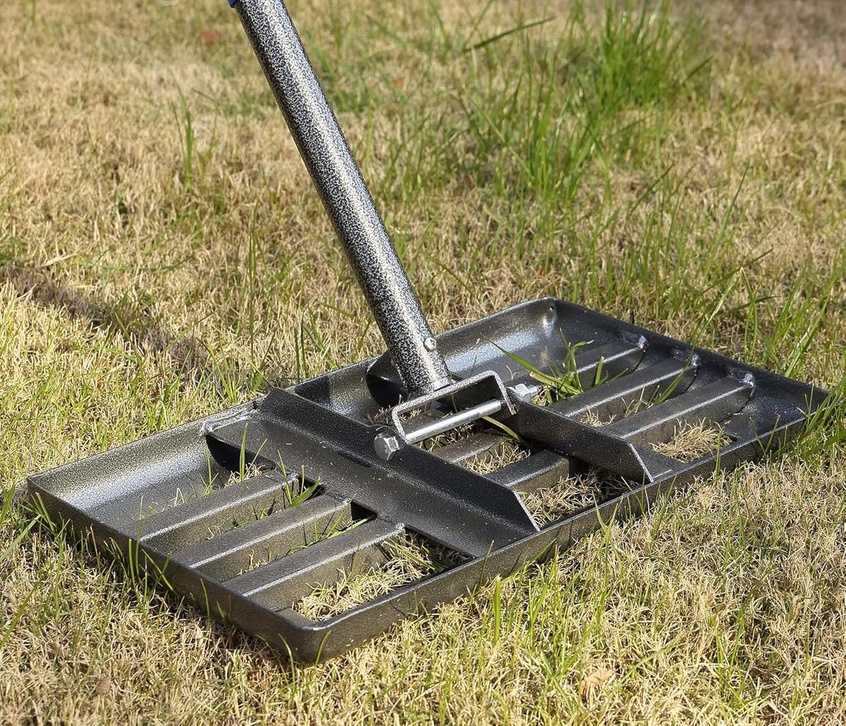 SnelShoppen - Gazon Nivelleringshak 17 x 10 cm - Zware Gazonniveller met Verstelbare Handgreep voor Tuin en Grond Egaliseren - Tuingereedschap voor Pe
