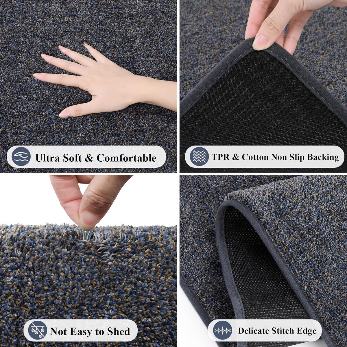 SnelShoppen - Wasbare Antislip Tapijtloper 80 x 200 cm - Keukenloper, Entree- en Slaapkamer Tapijt, Blauw en Grijs, Veilig, Multifunctioneel
