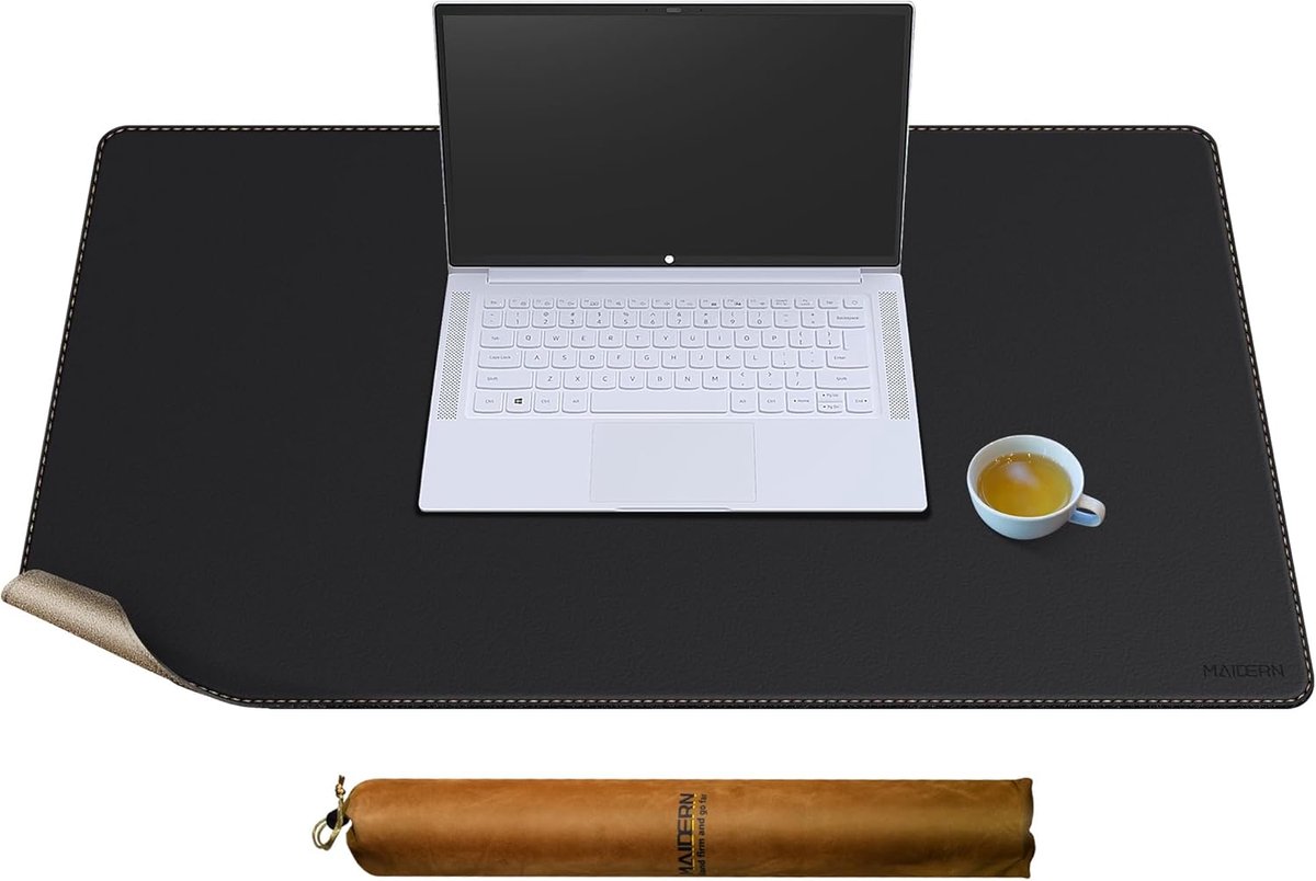 SnelShoppen - Grote Reversible Bureau Mat 90 x 49.8 cm - Waterdichte Desk Pad van PU Leer en Eco Cork - Perfect voor Gaming en Thuiswerk - Zwart