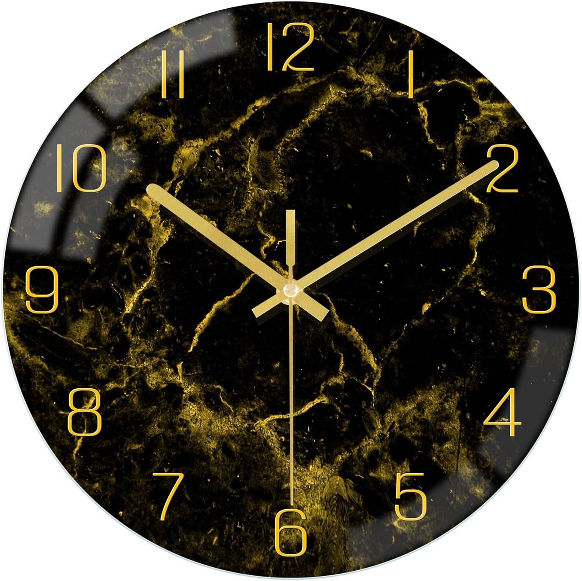 SnelShoppen - Moderne Zwarte Gouden Marmer Textuur 12 Inch Wandklok - Stille Quartz Klok met Gouden Wijzers - Decoratie voor Keuken, Slaapkamer, Woonk