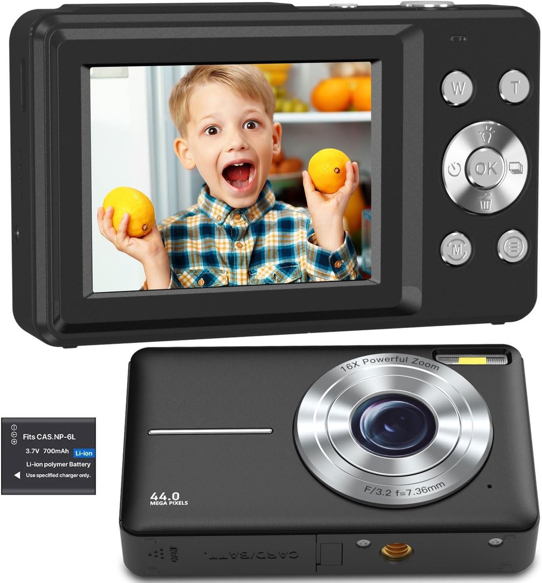 SnelShoppen - Digitale Camera FHD 1080P 44MP, Compacte Fotoapparaat met 2.4 Inch LCD, Oplaadbare 16x Digitale Zoom - Perfect voor Kinderen, Tieners en