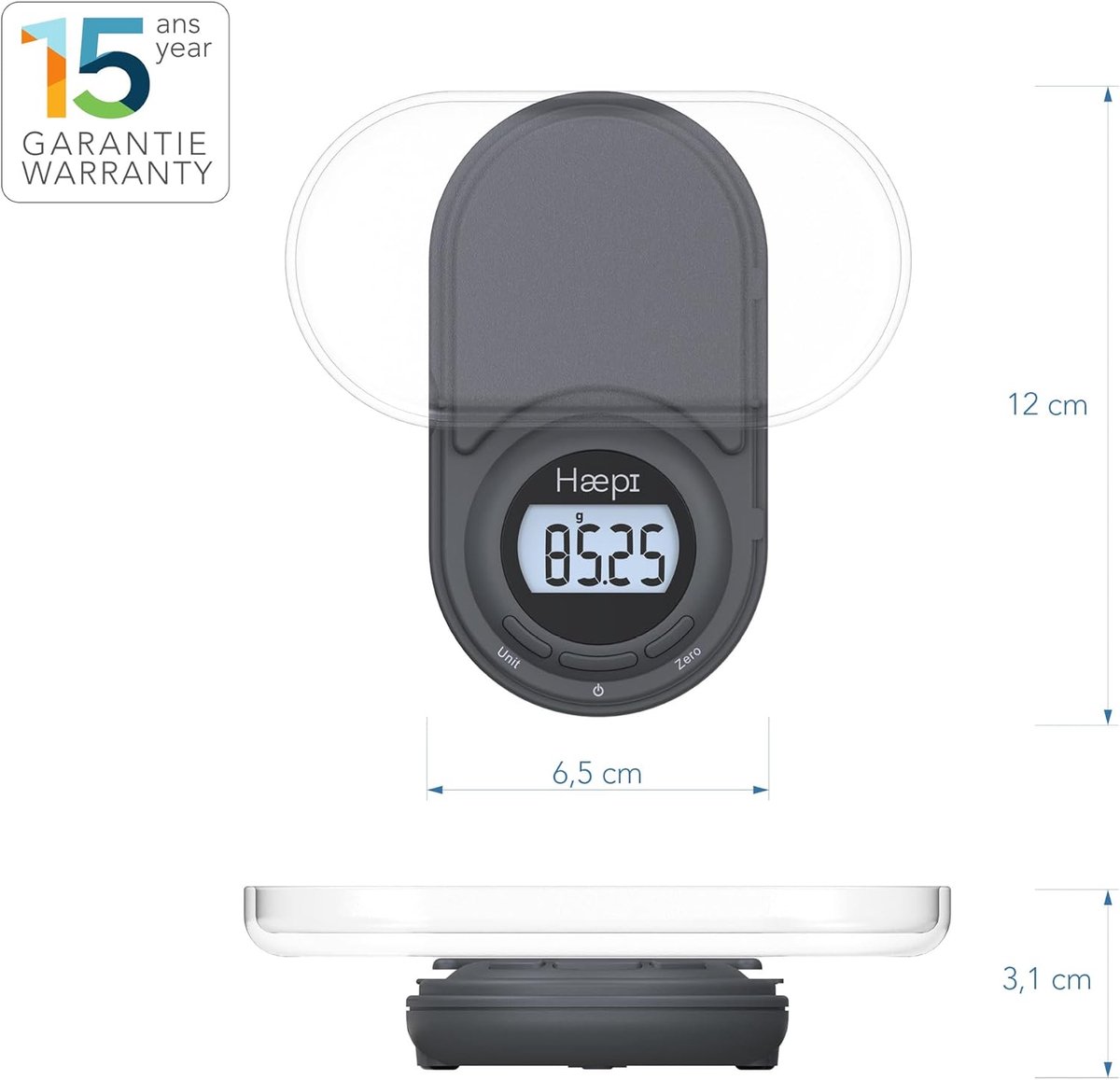 SnelShoppen - Hoge Precisie Elektronische Keukenweegschaal 200g/0.1g-500g/0.01g met Backlit Display, Ultra-Compact, Tare/Functie voor Vloeistoffen, In