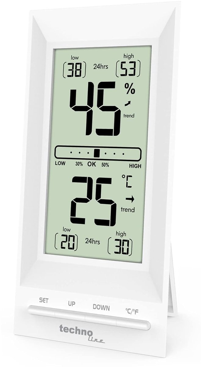 SnelShoppen - Bürothermometer Thermo-Hygrometer - Temperatuur- en Luchtvochtigheidsmeter - Ruimtemeting - Kalibratiefunctie - Modern Wit - 4.2 x 1.5 x