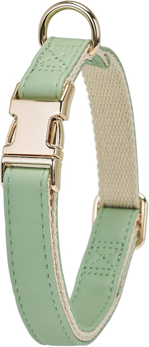 SnelShoppen - Soft Leather Dog Collars voor Kleine Honden - Veiligheidssluiting, Natuurlijke Katoen Gevoerde Leren Halsband, Sage Groen, Ideaal voor H