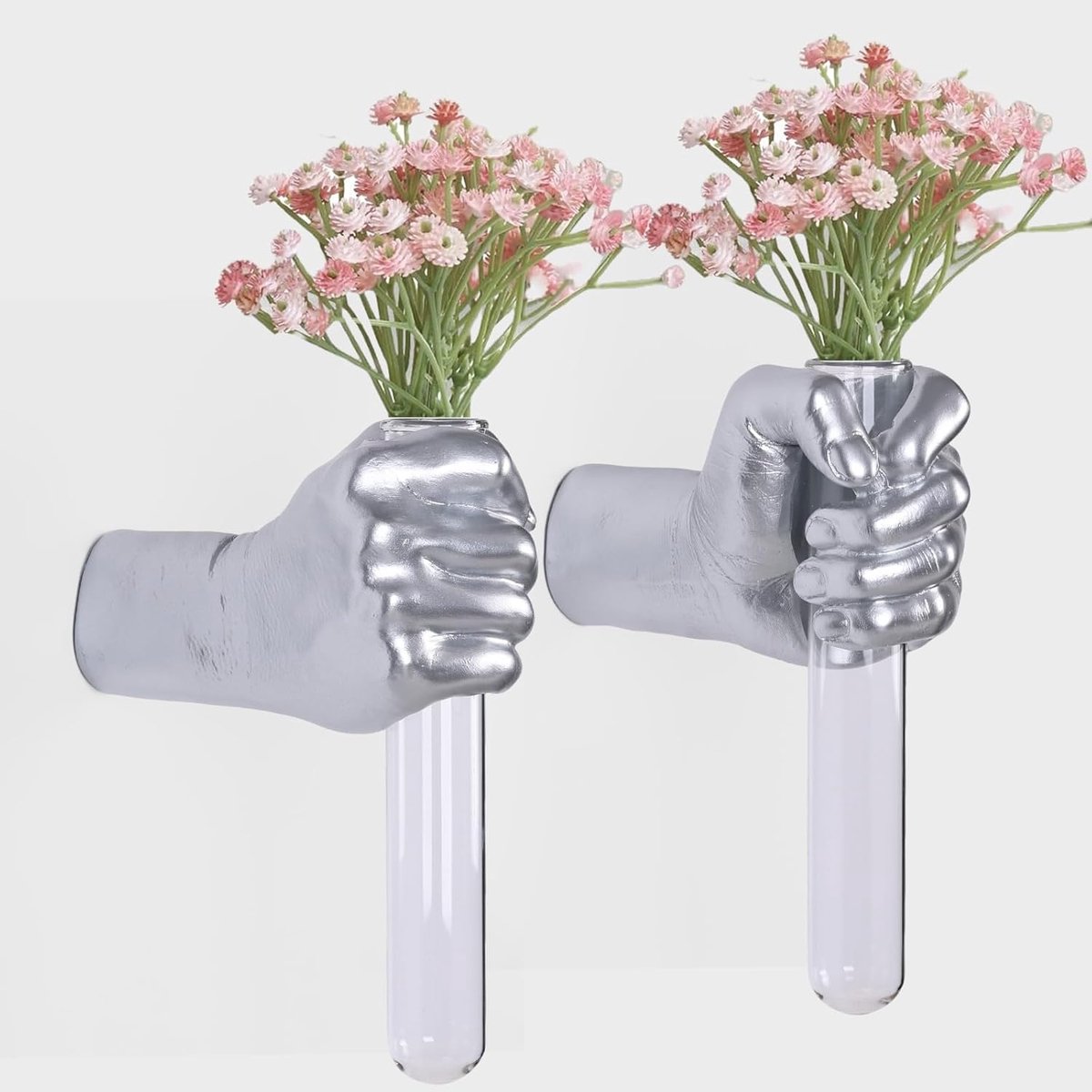 SnelShoppen - 2 Pcs Wand Sculpturen Hand Vazen, Wanddecoratie Art Sculptuur, Unieke Wand Art Beeld, Funky Bloem Vaas Decoraties, Moderne Eclectische H