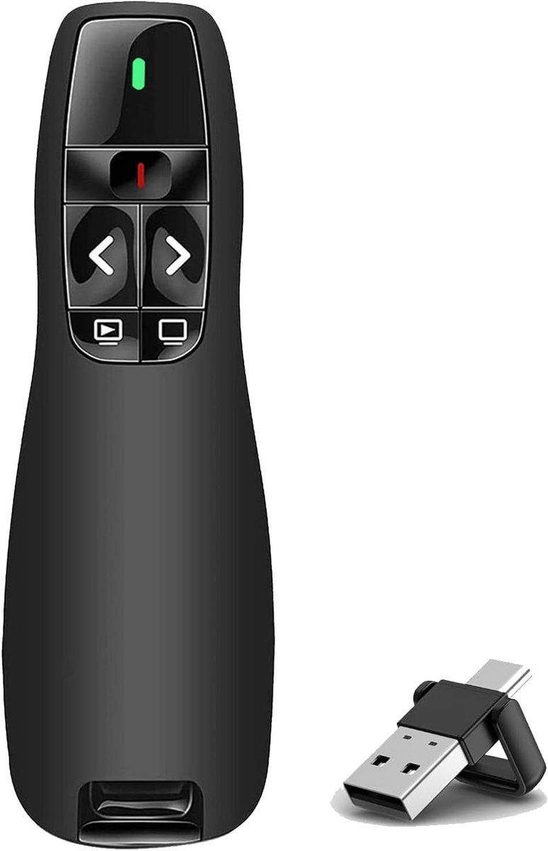 SnelShoppen - USB/Type-C 2-in-1 Draadloze Presenter Clicker voor PowerPoint Presentaties, PPT Klikker met 2.4GHz Verbinding, Geschikt voor Mac, Laptop