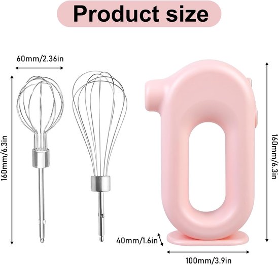 SnelShoppen - Draadloze Handmixer Elektrisch - 4 Snelheden Verstelbaar RVS - Met 2 Kloppers - Oplaadbare USB Batterij - Handmixer voor Keuken en Bakke van Snelshoppen — afbeelding 5