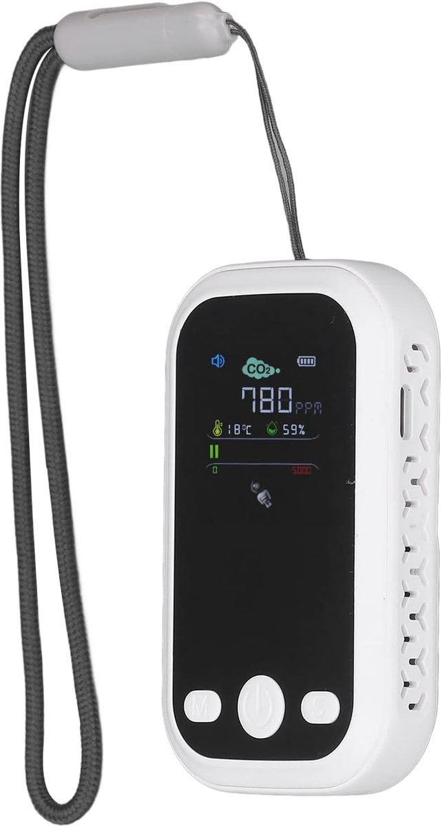 SnelShoppen - Air Quality Meter - CO2 Detector NDIR Sensing, Draagbare Temperatuur en Vochtigheidsmeter, Wit voor Thuis, Kantoor, School, Restaurant