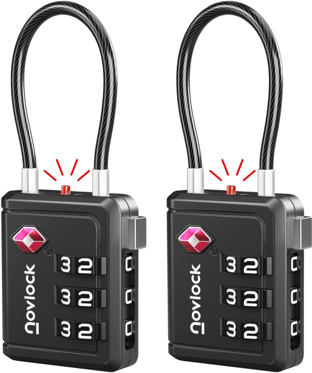 SnelShoppen - TSA Slot met Controle Indicator – Cijferloten voor Reizen, Koffers, Rugzakken & Handbagage – Bagagesloten, 2-Pack Zwart