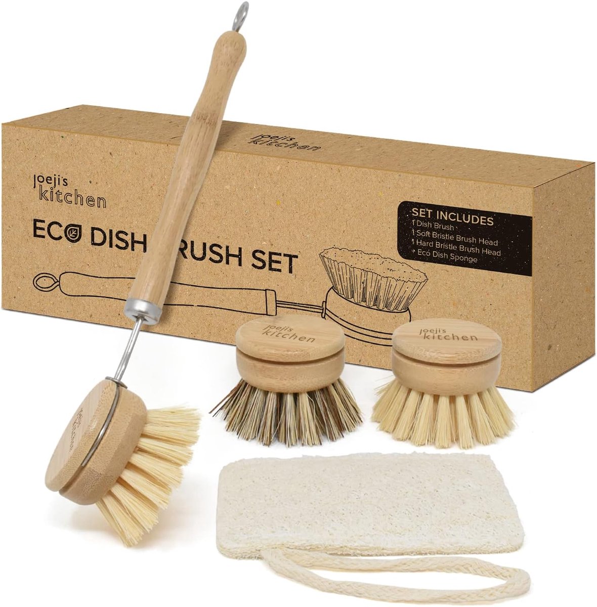 SnelShoppen - Eco Bamboo Afwasborstel Set met Verwisselbare Koppen, Duurzaam en Composteerbaar, Ideaal voor Keuken en Huishouden