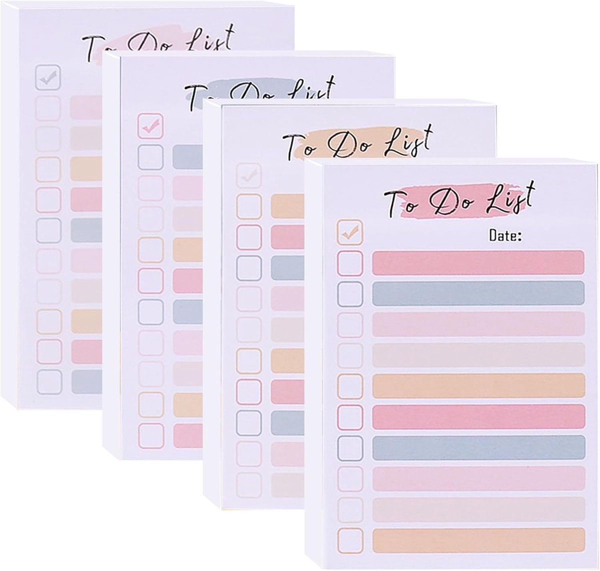 SnelShoppen - TO-DO Lijst Blok, 4 Stuks, 200 Scheuren voor Dagelijkse Planner, Notitieblok, Checklist, Taaklijst voor Koelkast, Tafel, Computer, Wand,