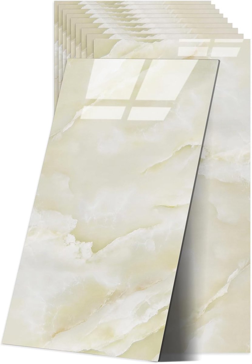 SnelShoppen - Tile Stickers Marble, Zelfklevende Tegelstickers voor Keuken en Badkamer, 60 x 30 cm, Waterdichte Marmerlook, 10 Stuks, Jade Geel