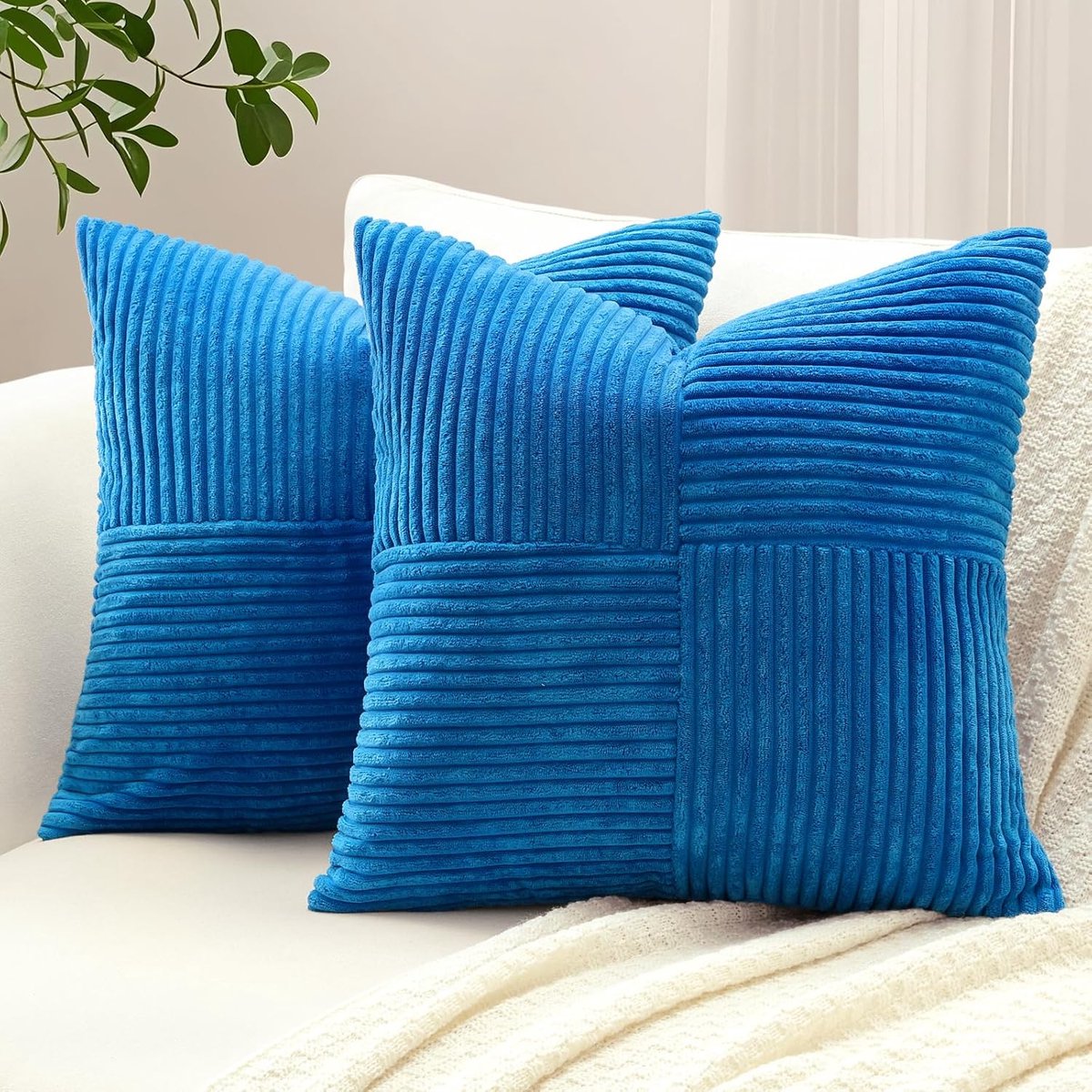 SnelShoppen - Set van 2 Corduroy Kussenhoezen 45x45 cm, Schattig Gestreept Ontwerp, Zachte Decoratieve Kussenhoezen voor Woonkamer, Sofa, Patchwork De