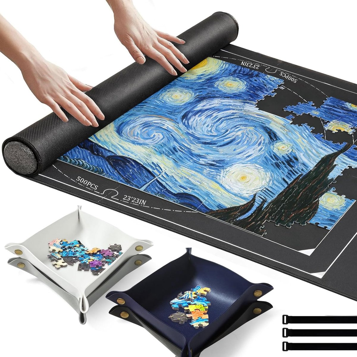 SnelShoppen - Puzzle Mat voor 1500 Stukjes, Antislip Puzzelmat met Sorteringscompartimenten, Draagbare Puzzelmat met Opbergtas en 4 Sorteringscomparti
