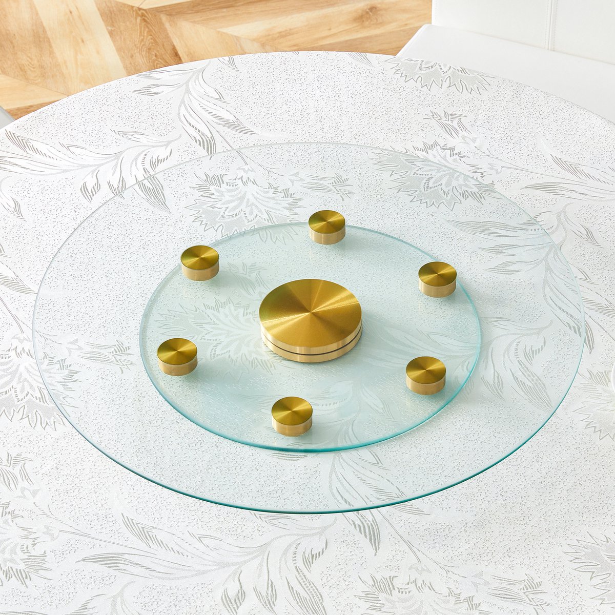 MIVRAY Tafelblad – Draaibaar Tweelaags Ontwerp – 61 Cm En 38 Cm – Gehard Glas – Transparant En Goud – Voor Eettafel En Presentatie
