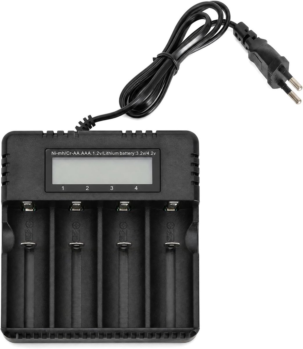 SnelShoppen - 18650 Oplader, 4-Way LCD Batterij Oplader voor 18650, 26650, 16340, 26700, 14500 Li-Ion Batterijen, EU Plug, Voor Thuisgebruik