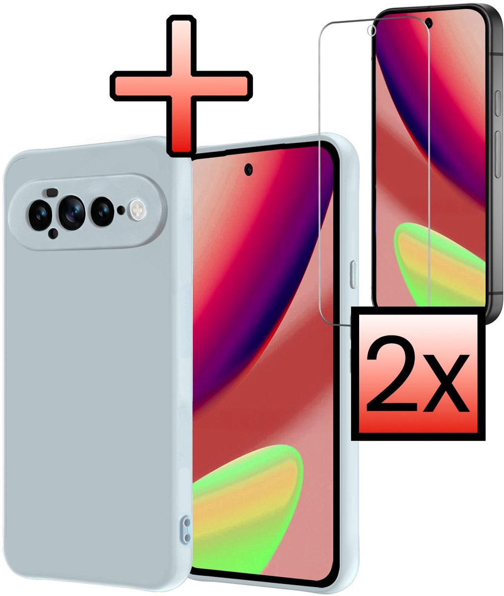 Hoesje - Met 2x Screenprotector - Geschikt voor Google Pixel 11 Pro XL - Sterk & Shockproof - Back Cover - Siliconen Case - Telefoon Hoes - Lichtblauw