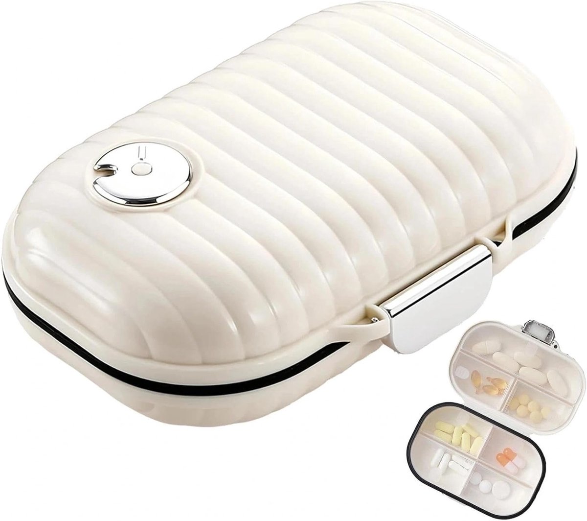 Draagbare tablettenbox voor 7 dagen – compacte pillen-organizer met tijdregistratie, ideaal voor medicijnen, vitamines en supplementen