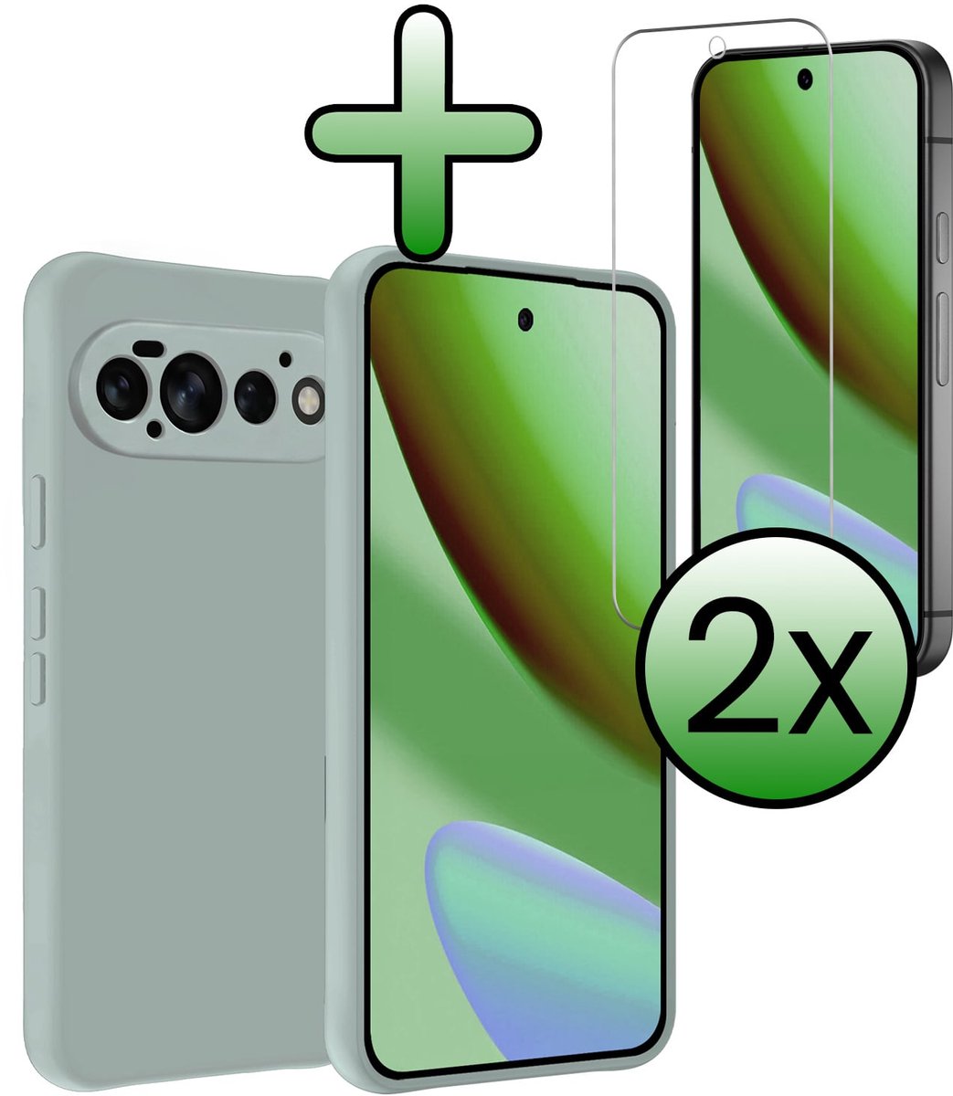 Hoesje Met 2x Screenprotector - Geschikt voor Google Pixel 11 Pro - Sterk & Shockproof - Back Cover - Siliconen Case - Telefoon Hoes - Lichtblauw