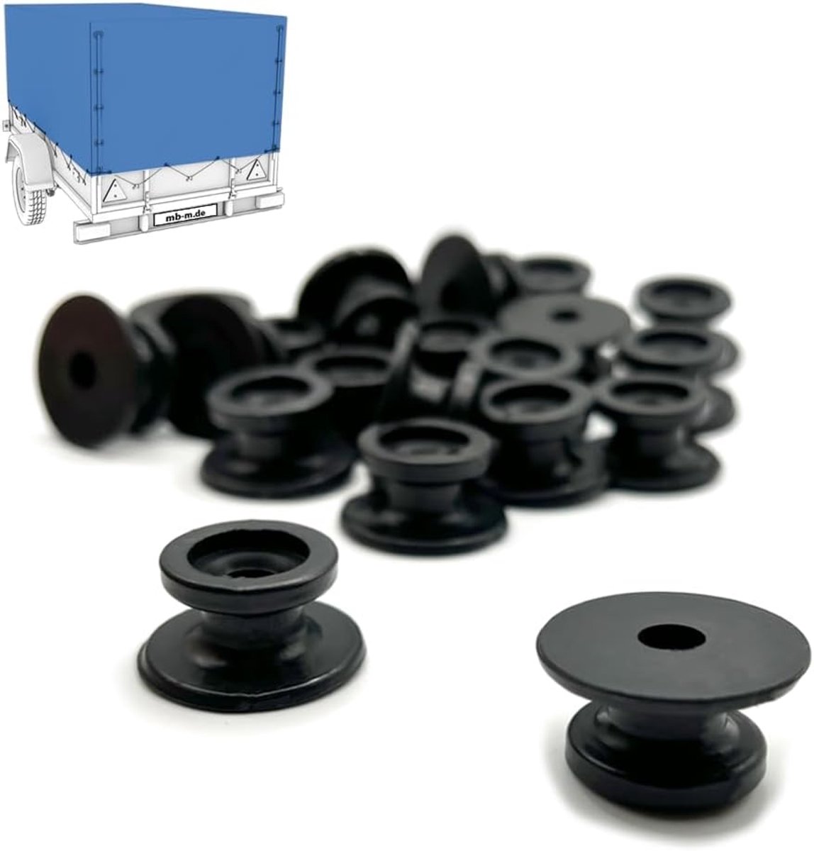SnelShoppen - 20x Ronde Knoppen voor Expander Touw Ø6+8mm - Zwarte Kunststof Knoopknoppen voor Trailers, Tuin en Camping
