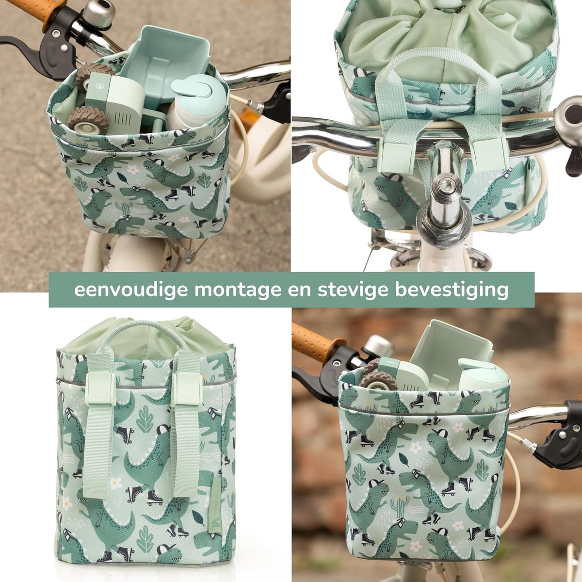 SnelShoppen - Stuurtas Kind voor Loopfiets & Kinderfiets - Kleine Fietstas met Reflecterende Strepen, Gerecyclede Buitenstof, Flexibele Stuurbevestigi