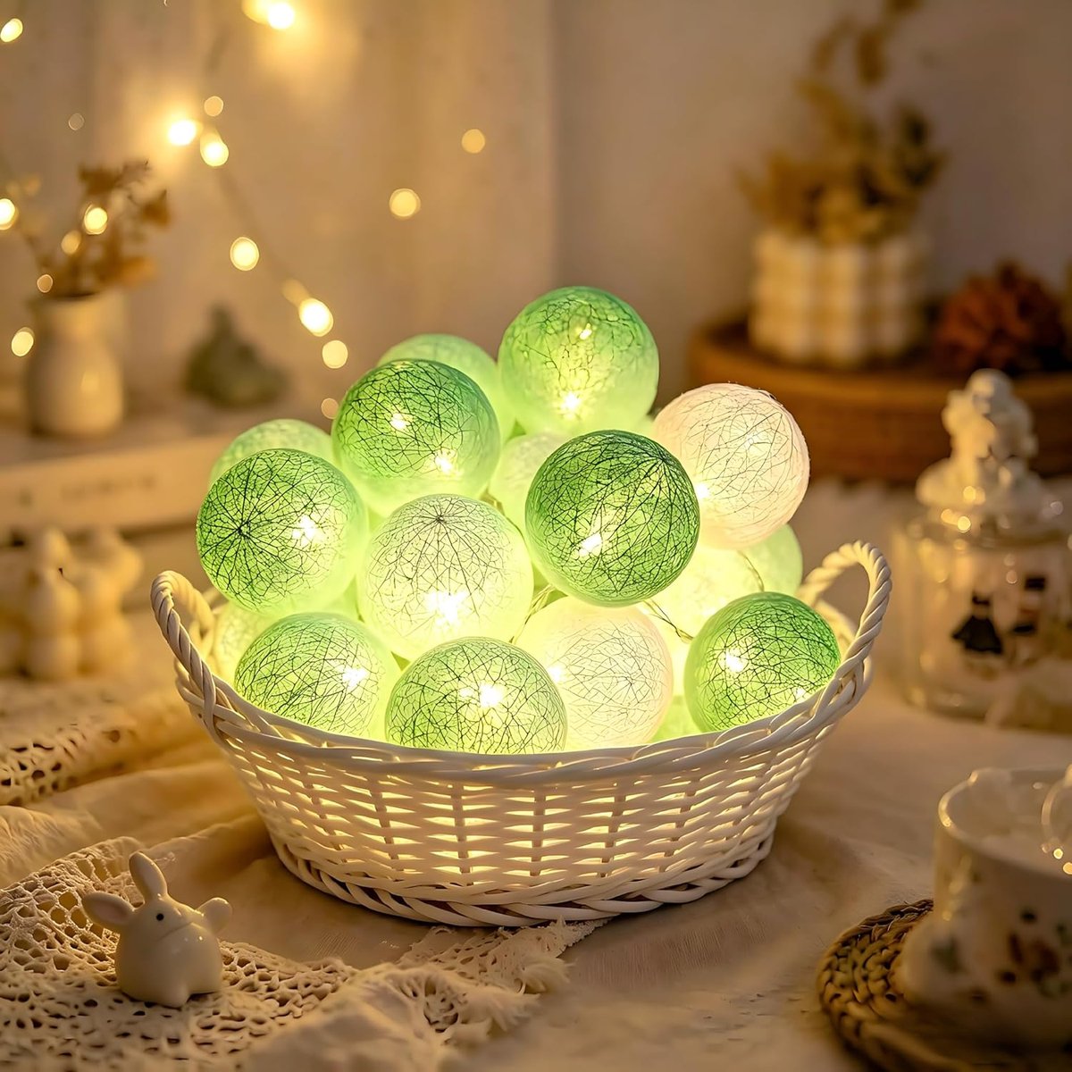SnelShoppen - 10 LED Cotton Ball Fairy Lights 1.5 m - Batterij Aangedreven Sfeerverlichting voor Kerst, Bruiloft, Kinderkamer en Feestdecoratie