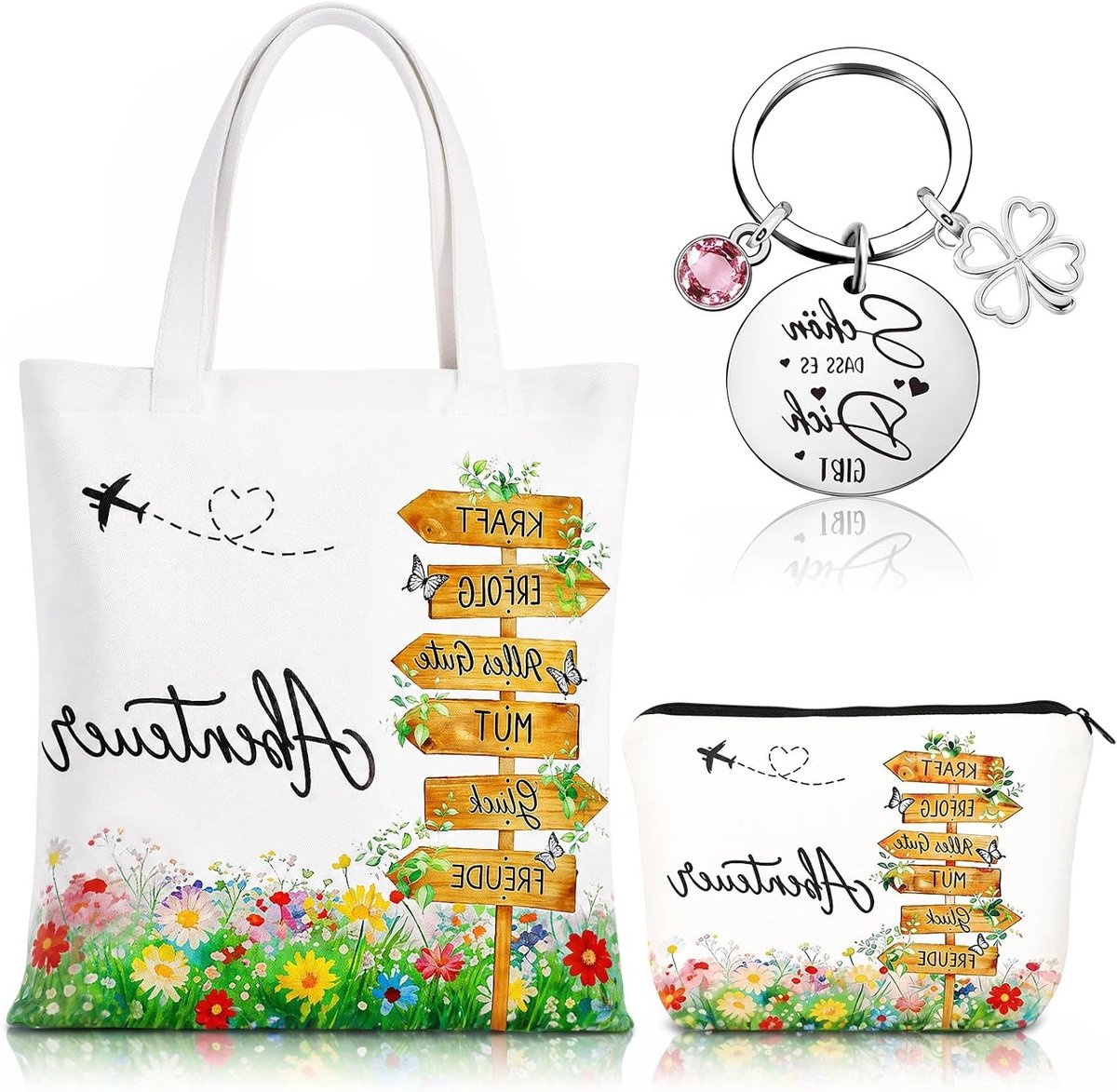 Afscheidsgeschenk collega's - 3 stuks - stoffen tas en make-uptas - sleutelhanger voor een emotioneel afscheid - ShopVlot